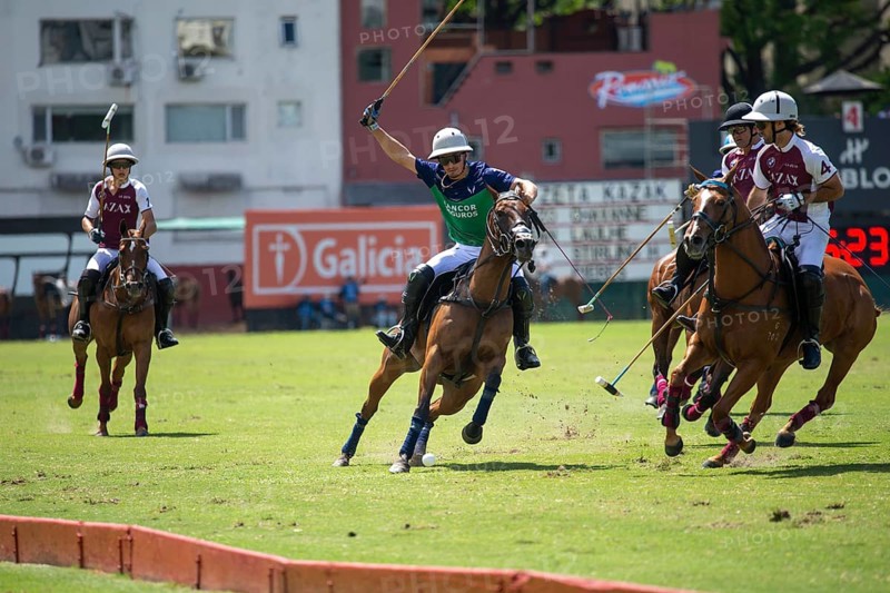 Scene at the 132nd Argentine Open Polo Championship (Spanish Campeonato Argentino Abierto de Polo), Camilo Castagnola from the Natividad Dolfina team hits the ball in the game against Zeta Kazak, Buenos Aires, Argentina