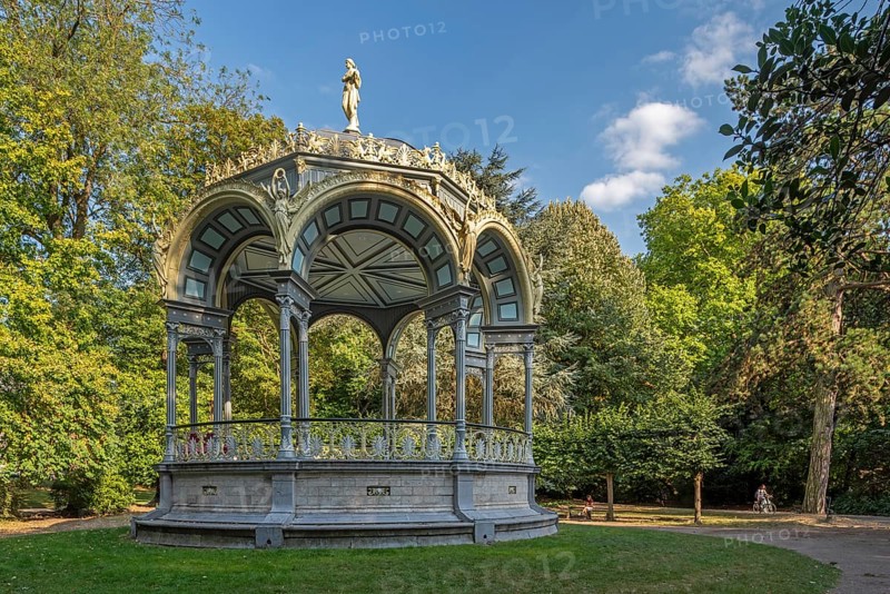 1885 cast iron Kiosk, music pavillion by architect Charles Van Rysselberghe at the Citadelpark, city park at Ghent, East Flanders, Belgium
