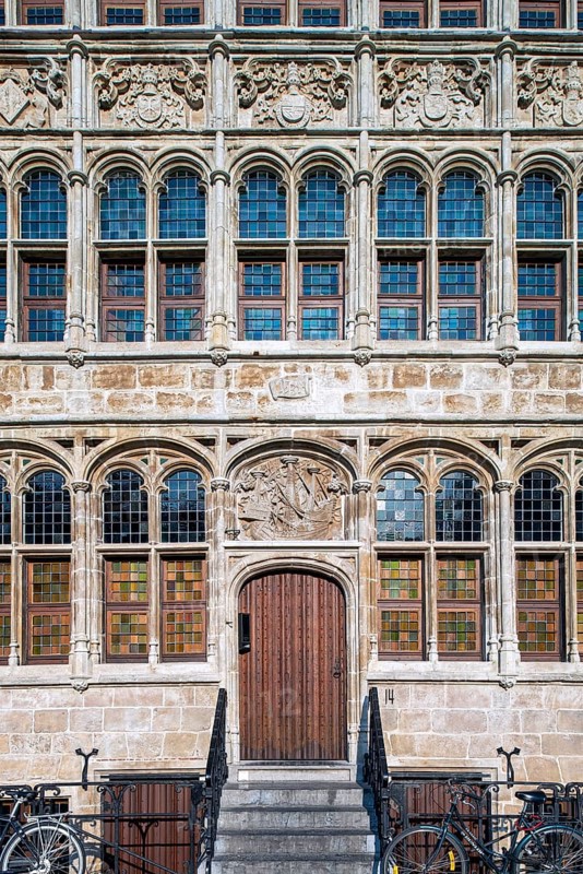 Façade of 16th century guildhall of the Free Boatmen, Gildehuis der Vrije Schippers at the Graslei in the city Ghent, East Flanders, Belgium