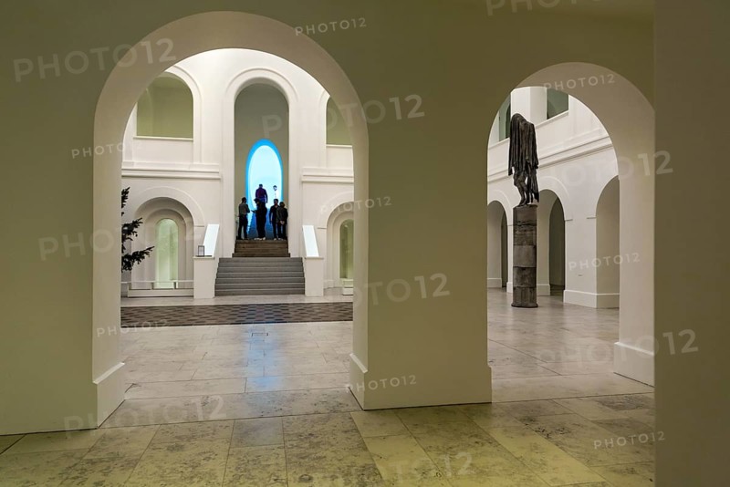 Atrium with light installation by James Turrell, A CHAPEL FOR LUKE and his scribe Lucius the Cyren, sculpture The Arcangelo by Berlinde De Bruyckeres, Diocesan Museum at Freising Cathedral of St. Maria and St. Korbinian, Domberg, Freising, Upper Bavaria, Germany
