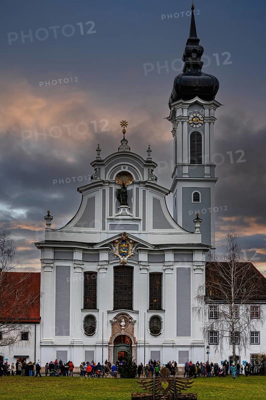 The Marienmünster in the evening light, Dießen am Lake Ammer, Upper Bavaria, Bavaria, Germany