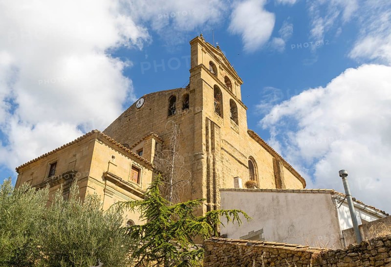 Romanesque architecture Iglesia del Salvador church, medieval village of Luesia, Cinco Villas, Zaragoza province, Aragon, Spain