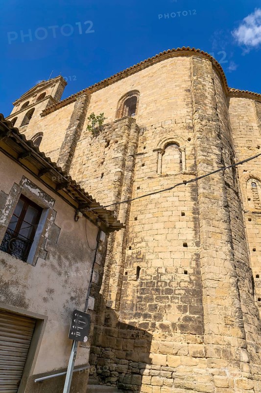 Romanesque architecture Iglesia del Salvador church, medieval village of Luesia, Cinco Villas, Zaragoza province, Aragon, Spain