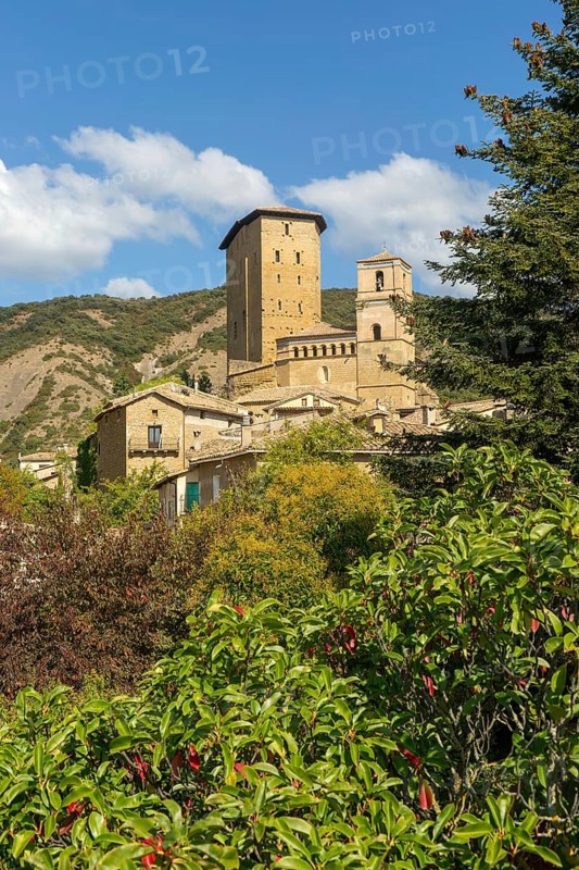 Historic castle and church medieval village of Biel, Cinco Villas, Zaragoza province, Aragon, Spain