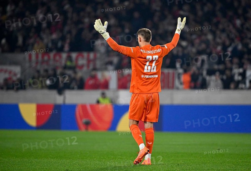 Goalkeeper Timon Wellenreuther Feyenoord Rotterdam (22) gesture gesture from behind Europa League, MHPArena, MHP Arena Stuttgart, Baden-Württemberg, Germany