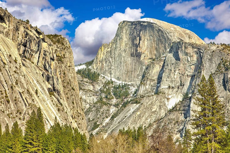 Dramatic view of half dome at yosemite on a spring day