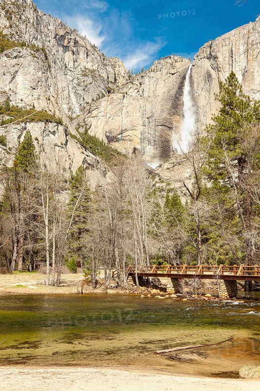 Upper falls and merced river at yosemite on a spring day