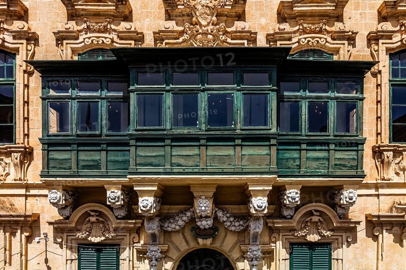 Traditional balconies, Gallaria, architectural feature of Malta reflect the rich cultural heritage of the Arab era, with better ventilation and ability to observe road activity, Valletta, UNESCO World Heritage, Malta