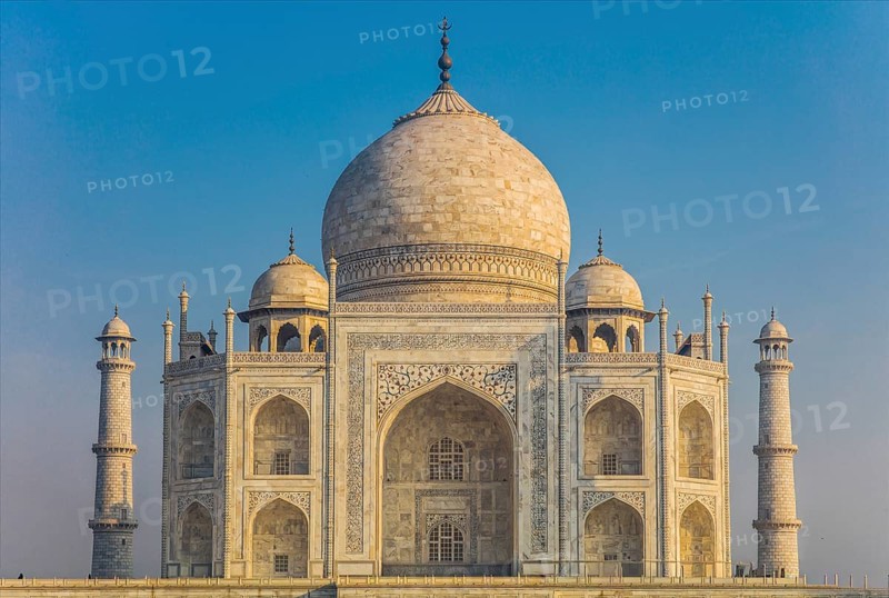 Taj Mahal after sunrise, most famous building of the Mughal period in Agra