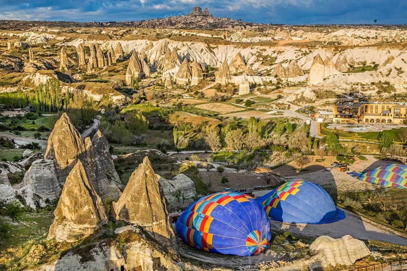 Balloon ride over fantastic tuff rock formations, Cappadocia, Turkey