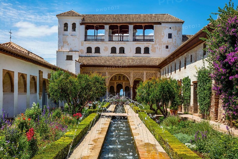 Irrigation Canal Courtyard, Patio de la Acequia, Generalife, Summer Palace of the Moorish Rulers, Oldest surviving Moorish Garden, Granada