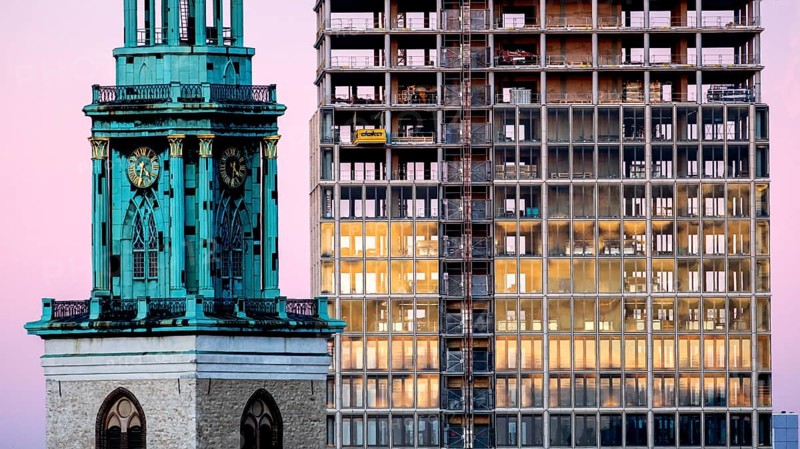 St. Mary's Church, The Berlinian skyscraper construction site at Alexanderplatz, Berlin, 06.11.2025, Berlin, Germany