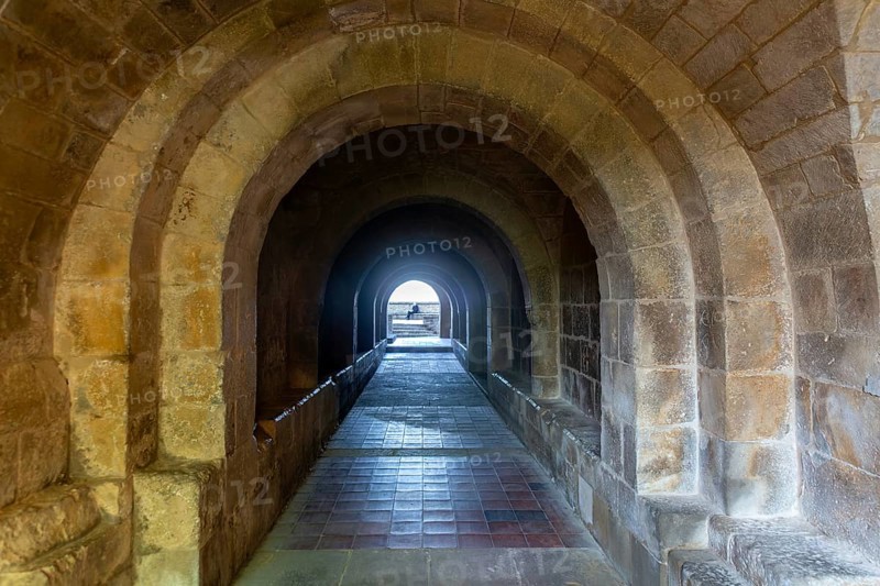 Medieval tunnel archway, Iglesia de San Esteban, Sos del Rey Católico, Cinco Villas Zaragoza province, Aragon, Spain