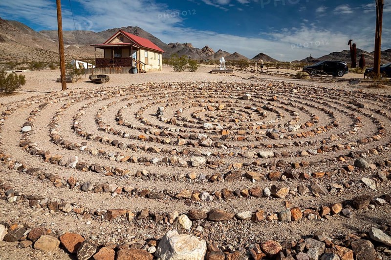 Beatty, Nevada - Art is the attraction in Rhyolite, a town that boomed briefly after gold was discovered in 1904. A labyrinth is one of the modern attractions