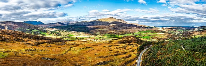 Snowdonia National Park over Road A470 from a drone, Crimea Pass, Blaenau Dolwyddelan, Wales, England, United Kingdom
