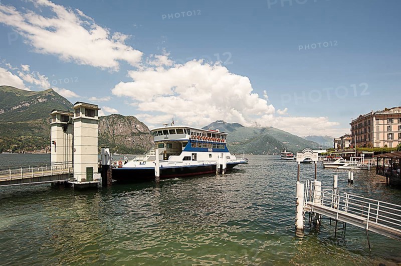 Bellagio, picturesque small town with views of the Alps, excursion steamer on Lake Como, Italian Lago di Como, one of the Upper Italian lakes, Lombardy region, Italy