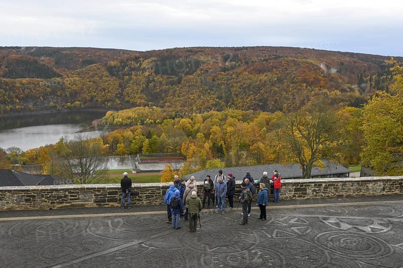 Group of visitors to the former NS Ordensburg Vogelsang, Eifel National Park, Schleiden-Gemünd, North Rhine-Westphalia, Germany