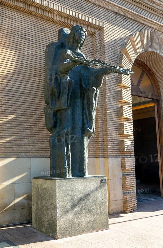 Bronze sculpture at City Hall of Ángel de la Ciudad, sculptor Pablo Serrano 1965, Zaragoza, Aragon, Spain