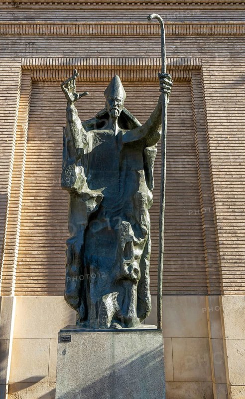 Bronze sculpture at City Hall of San Valero, Saint Valerius of Saragossa, sculptor Pablo Serrano 1965, Zaragoza, Aragon, Spain