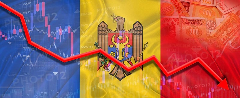 Moldavia financial crisis on economic graph. Financial fall Moldovan on economy market
