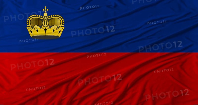Liechtensteiner flag waving. Flag of Liechtenstein with cloth texture
