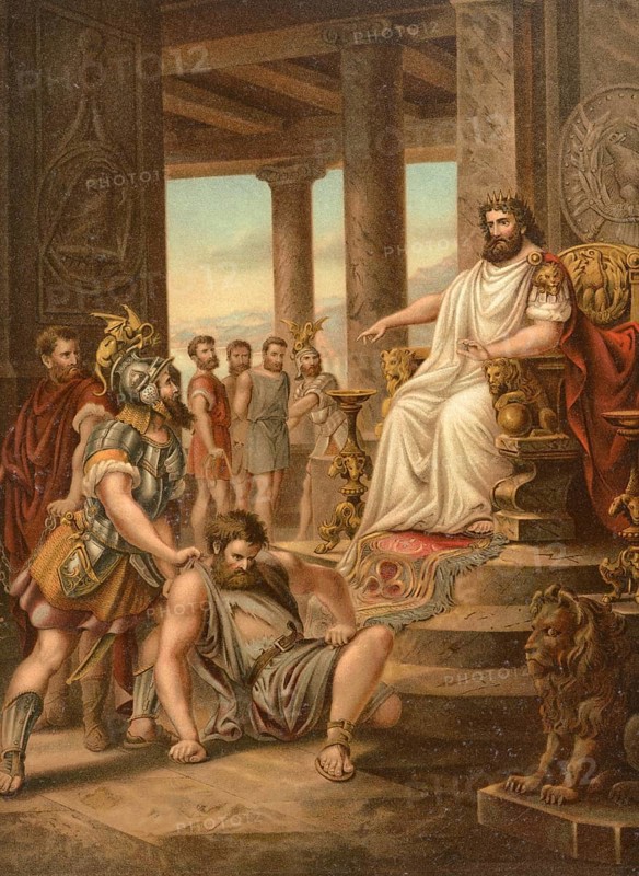 Biblical scene, Bible, The Unworthy Servant, illustration, reproduction from a 19th-century model. Authentic, file restored for optimal use, exact date of submission unknown, historical