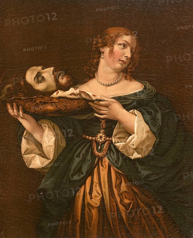 Biblical scene, Bible depicting Salome with the Head of Saint John, the biblical story of Salome, the daughter of Herodias, demanding the head of John the Baptist at her mother's request, illustration, reproduction from a 19th-century model. Authentic, file restored for optimal use, exact date of submission unknown, historical
