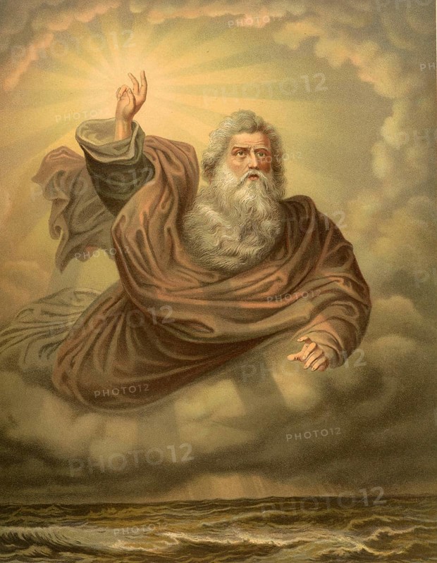 Biblical scene, Bible, Let There Be Light, comes from the first chapter of the Bible, the Book of Genesis (Genesis), and marks the beginning of creation, illustration, reproduction from a 19th-century model. Authentic, file restored for optimal use, exact date of submission unknown, historical