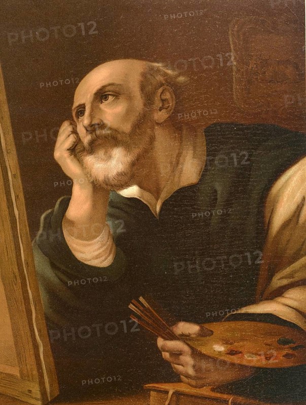 Biblical scene, Bible, The evangelist Luke, one of the four key figures in the New Testament, who is traditionally credited with authorship of the third Gospel and the Acts of the Apostles, illustration, reproduction from a 19th-century model. Authentic, file restored for optimal use, exact date of submission unknown, historical