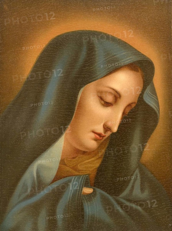 Biblical scene, Bible, Mourning Mother, depiction of Mary, the mother of Jesus expressing her pain and grief over the death of her son, illustration, reproduction from a 19th-century model. Authentic, file restored for optimal use, exact date of submission unknown, historical
