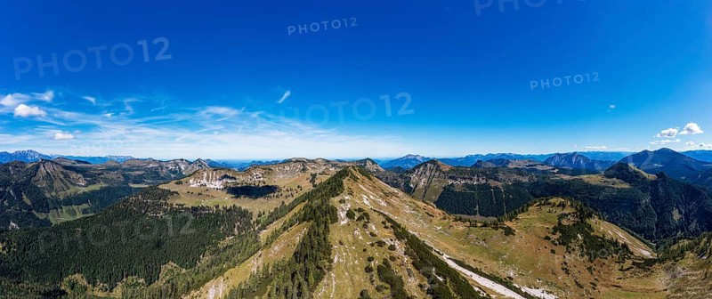 Drone shot, view of the Osterhorn Group from Egelseehörndl, Postalm, Salzkammergut, Province of Salzburg, Austria