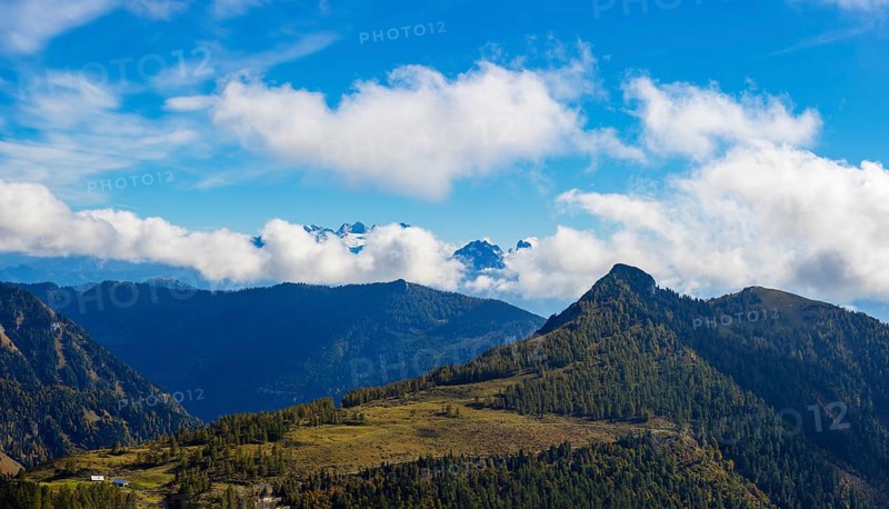 View from Hoher First to Hochwieskopf and Dachstein, Osterhorn Group, Salzkammergut, Province of Salzburg, Austria