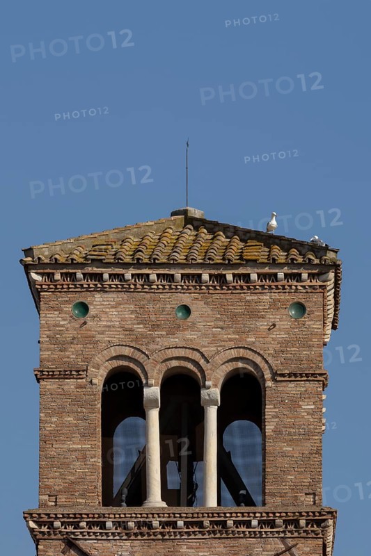 Bell tower of a church in the city of Rome, Italy