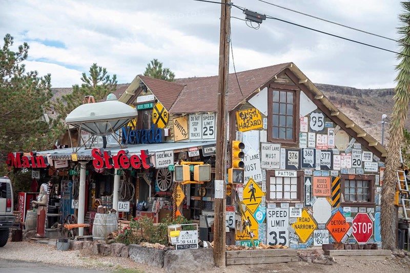 Goldfield, Nevada - An old house covered by road signs