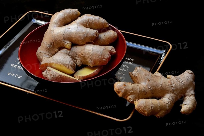 Ginger, ginger root in tea bowl, Zingiber officinale, tea preparation