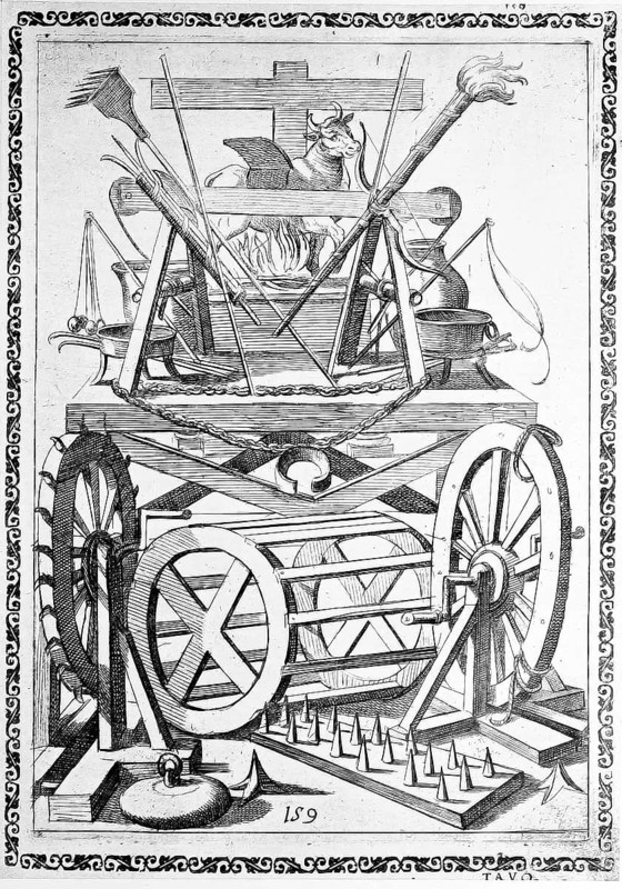 Torture, ordeal, inquisition, instrument of inquisition, trophy, consisting of almost all types of instruments used for torture, inquisition of holy condemned persons, illustration, reproduction from a sixteenth-century model, medieval, authentic, file restored for optimal use, exact date of submission unknown