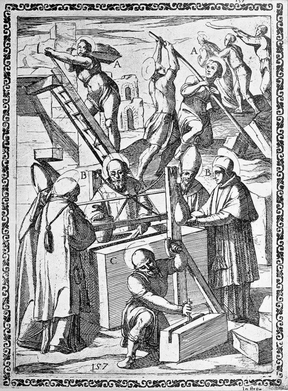 Torture, ordeal, inquisition, a. convicted sentenced to work on the construction of public buildings, b. convicted person sentenced to cutting and transporting marble blocks for construction., illustration, reproduction from a 16th century model, middle age, authentic, file restored for optimal use, exact date of submission unknown