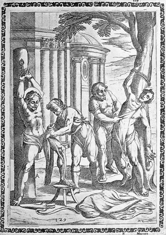 Torture, convicted person skinned alive, illustration, reproduction from a 16th century model, medieval, authentic, file restored for optimal use, exact date of submission unknown