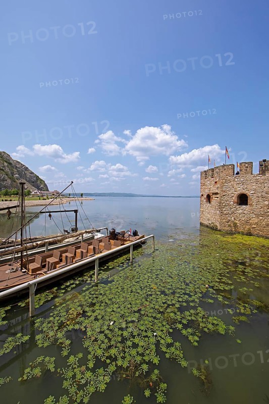 Boats in Golubac Fortress or Kolumbatz or Pigeon Town or Pigeon Castle on the Danube, Golubac, Serbia