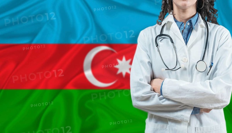 Medical professional on Azerbaijan flag. Healthcare and wellness in Azerbaijan, Concept