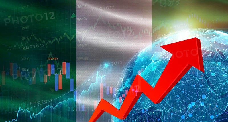 Global financial growth with Nigeria flag. Financial growth with Nigeria flag on economic background