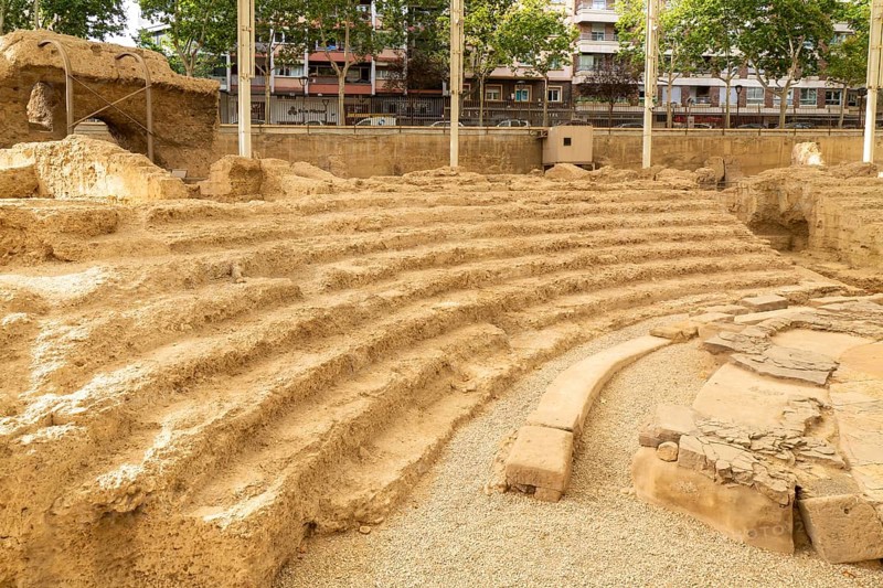 Ruins of Roman theatre amphitheatre, Zaragoza, Aragon, Spain