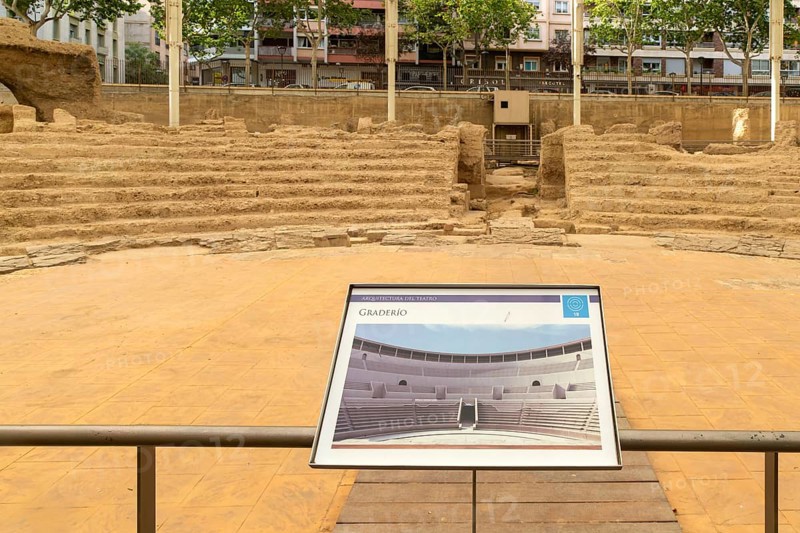 Grandstand or Graderio of Roman theatre amphitheatre, Zaragoza, Aragon, Spain