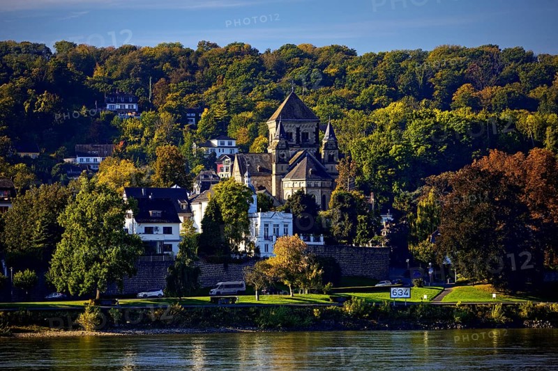 Catholic church of St. Peter and Paul in Remagen with the river Rhine at kilometer 634, Rhineland-Palatinate, Germany