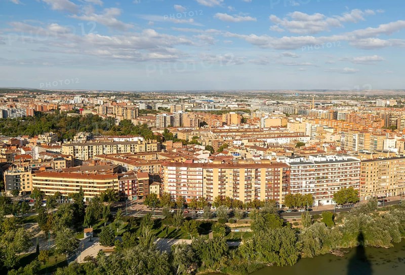 Modern apartment block buildings Arrabal residential inner suburb, city of Zaragoza, Aragon, Spain