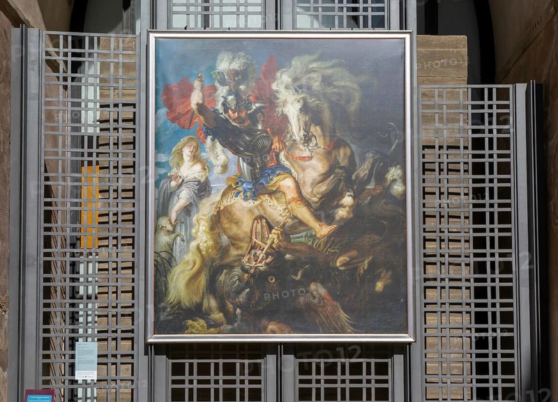 Copy of painting of Saint George and the Dragon by Rubens, Aljafería Palace, Zaragoza, Aragon, Spain