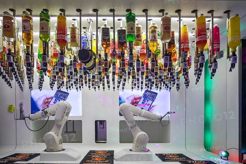 Las Vegas, Nevada - Robotic bartenders mix and serve drinks at the 'Tipsy Robot' in the Venetian Resort
