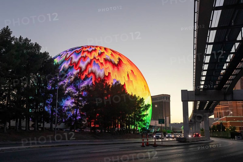 Las Vegas, Nevada - The Las Vegas Sphere, a music and entertainment venue. The exterior has elaborate LED displays