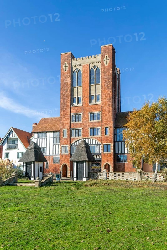 Gatehouse and water tank in planned holiday village of Thorpeness, Suffolk, England, UK built 1929 architect William Gilmour Wilson