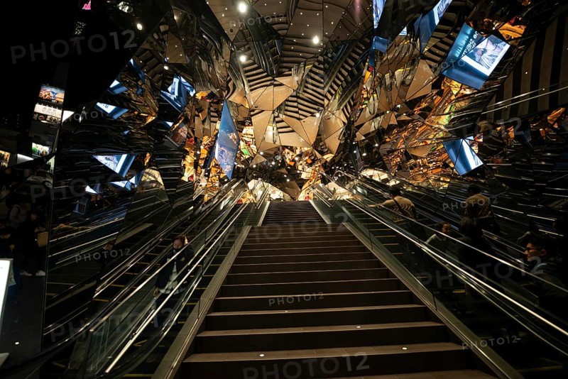 Staircase, entrance to a shopping center with many mirrors, Tokyu Plaza Omotesando Harajuku, modern architecture, Tokyo, Japan